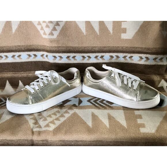 H&M Women's Lace Up Sneakers Metallic Gold Comfortable Holiday Shoes Size US 7 - Picture 7 of 12